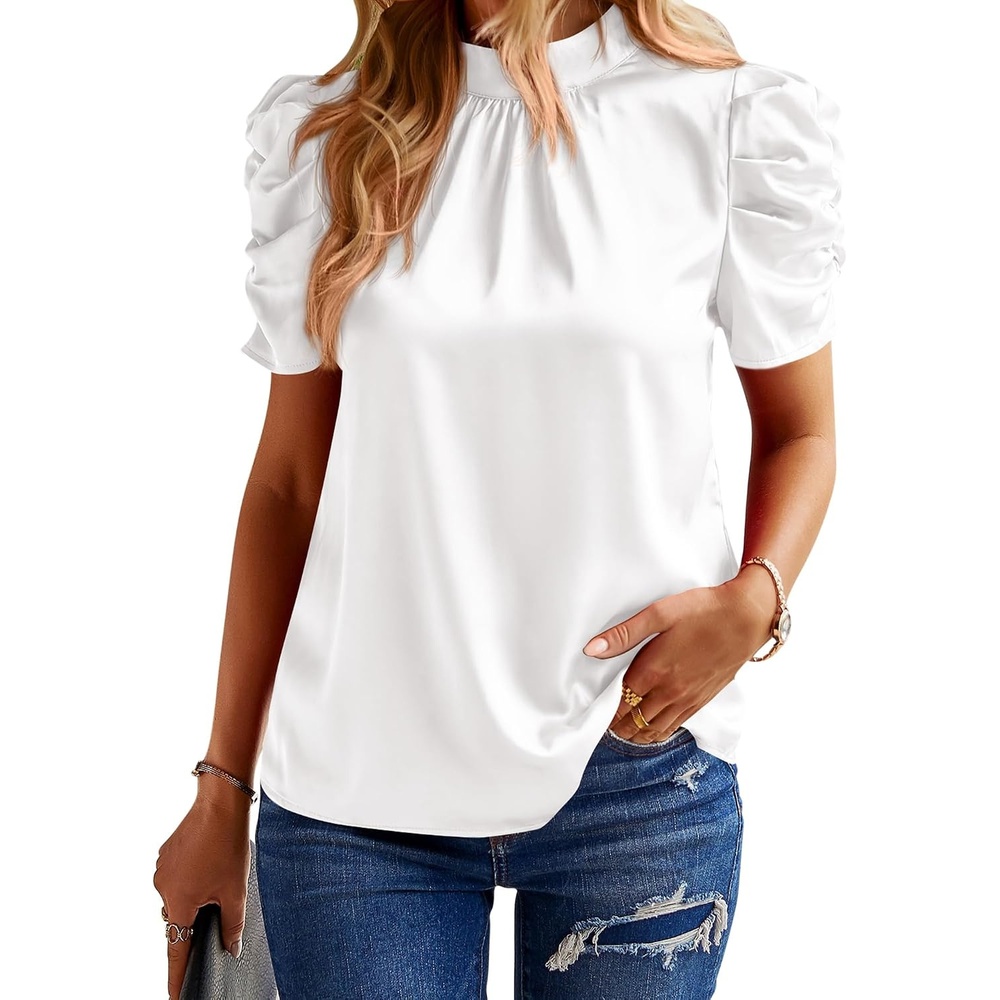 image:imageBTFBM Women Blouses High Neck Boho Floral TopsWhite