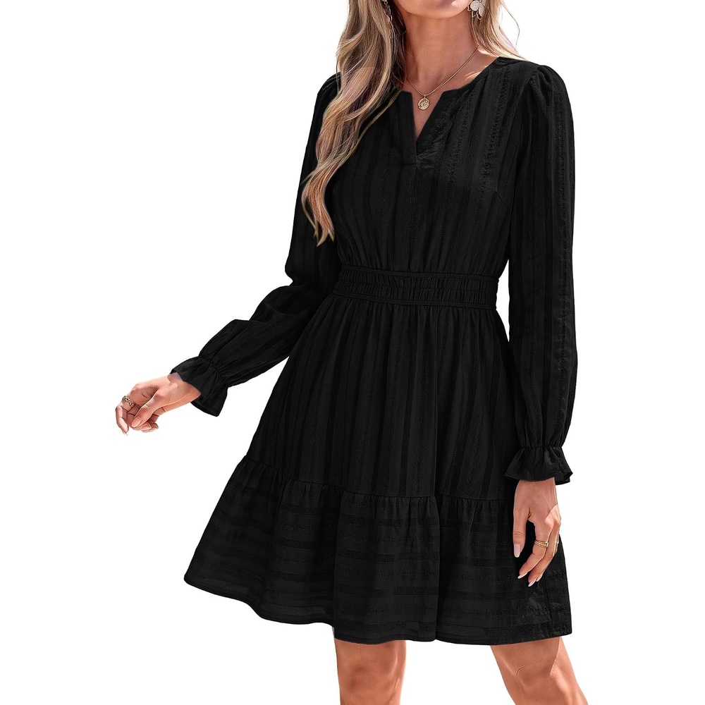 image:imageBTFBM Women Long Sleeve Flowy A Line Mini Fall DressBlack
