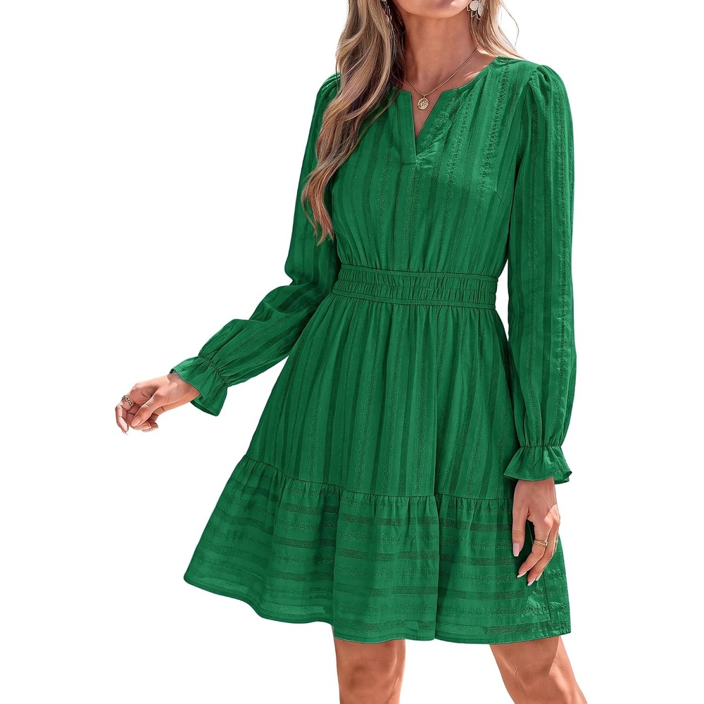 image:imageBTFBM Women Long Sleeve Flowy A Line Mini Fall DressDark Green