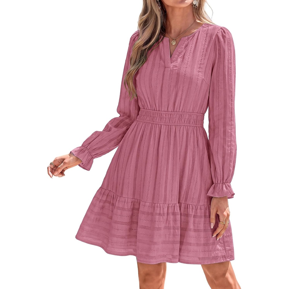 image:imageBTFBM Women Long Sleeve Flowy A Line Mini Fall DressDusty Pink
