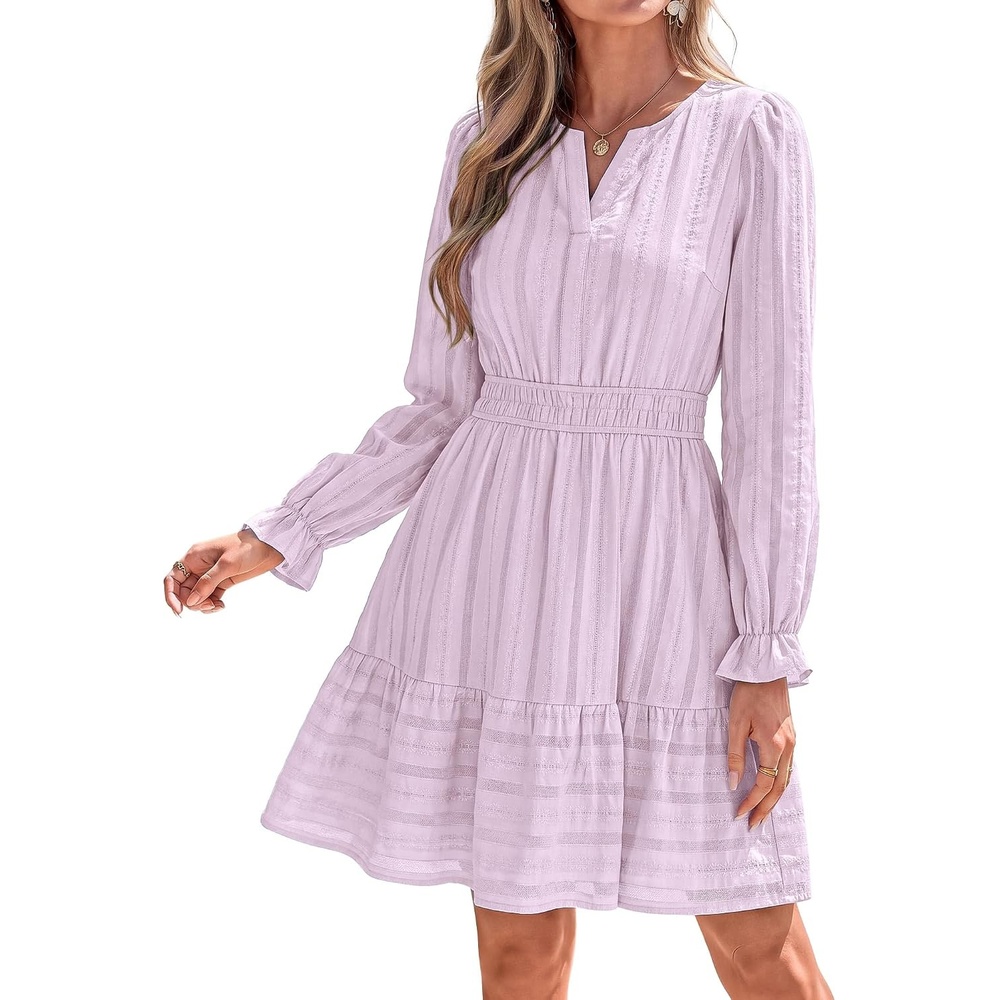 image:imageBTFBM Women Long Sleeve Flowy A Line Mini Fall DressLight Purple