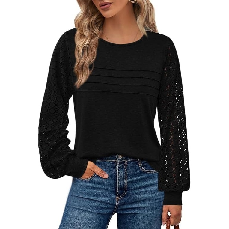 image:imageBTFBM Womens Long Sleeve Shirts Dressy Lace TopsBlack