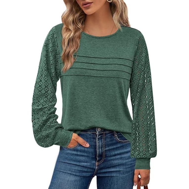 image:imageBTFBM Womens Long Sleeve Shirts Dressy Lace TopsDark Green
