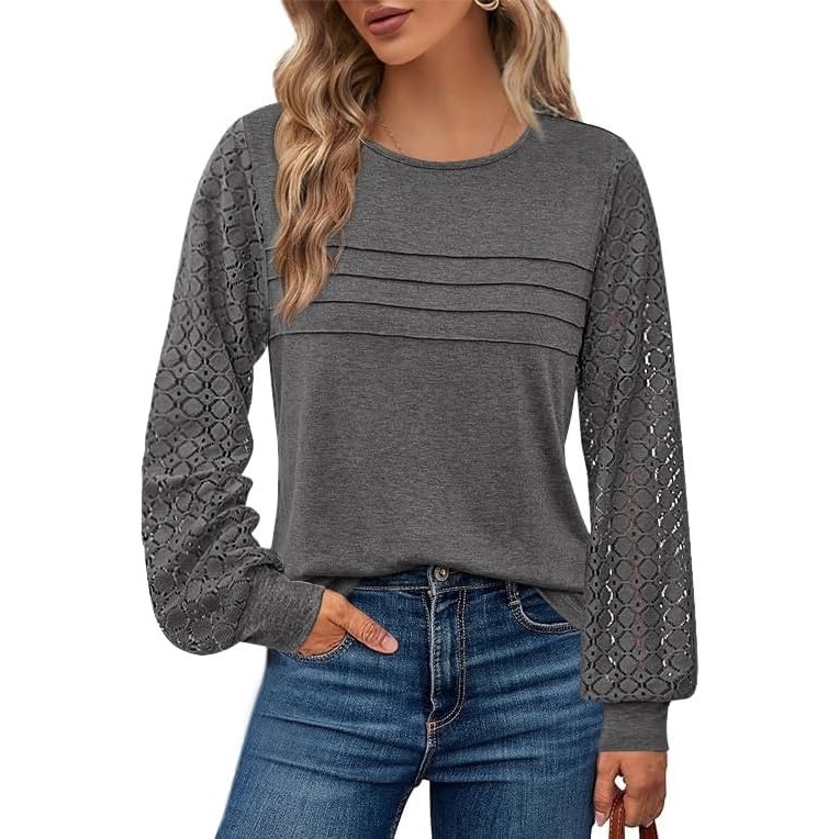 image:imageBTFBM Womens Long Sleeve Shirts Dressy Lace TopsDark Grey