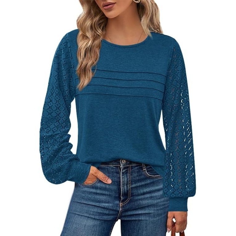 image:imageBTFBM Womens Long Sleeve Shirts Dressy Lace TopsDark Lake Blue