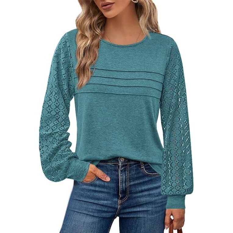image:imageBTFBM Womens Long Sleeve Shirts Dressy Lace TopsLake Blue