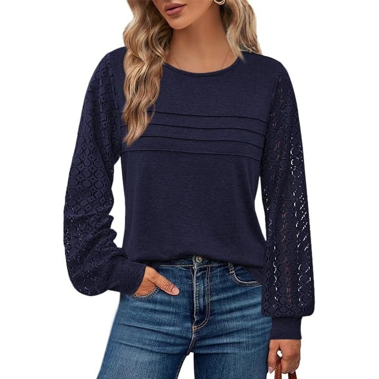 image:imageBTFBM Womens Long Sleeve Shirts Dressy Lace TopsNavy Blue