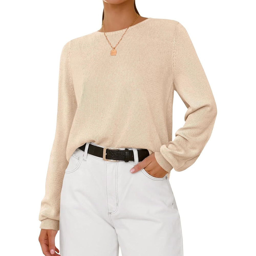 image:imageBTFBM Womens Long Sleeve Sweaters Crew Neck Basic TopsApricot