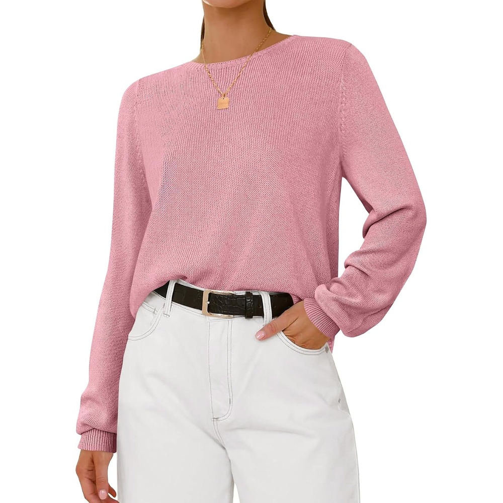 image:imageBTFBM Womens Long Sleeve Sweaters Crew Neck Basic TopsPink