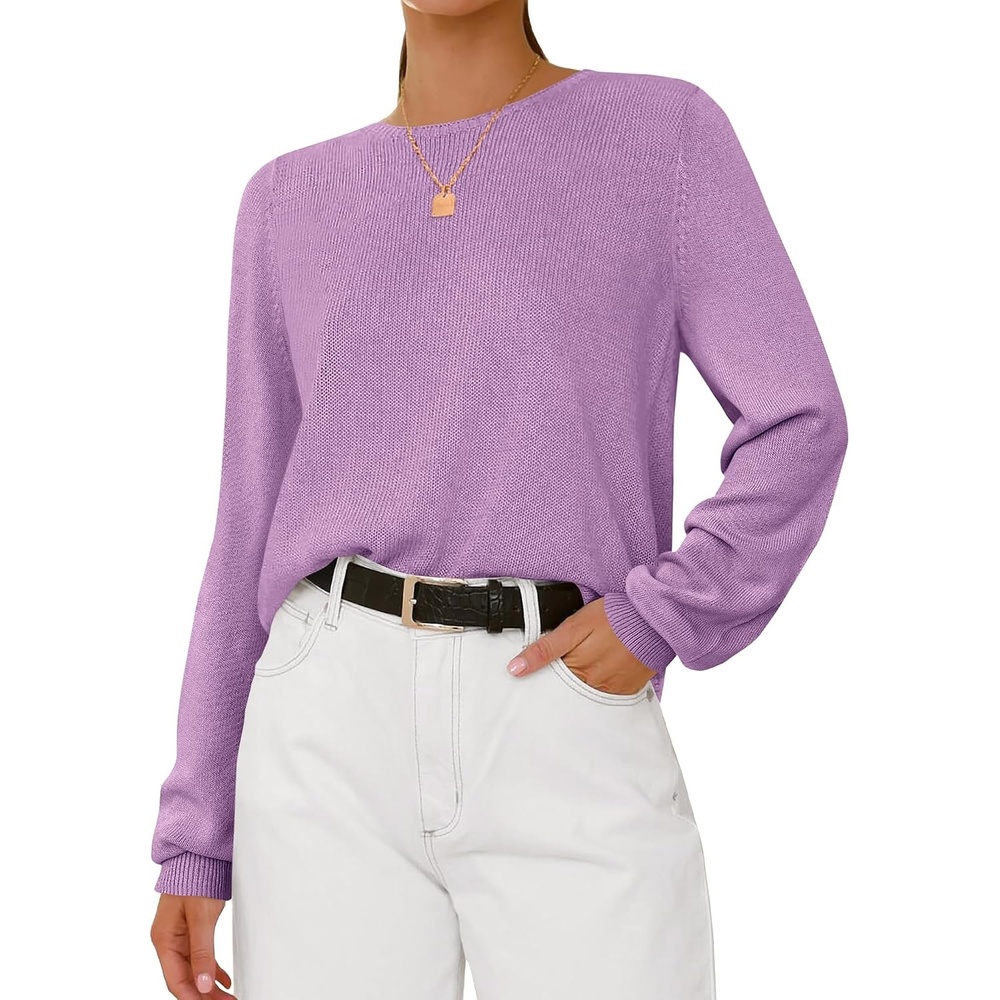 image:imageBTFBM Womens Long Sleeve Sweaters Crew Neck Basic TopsPurple