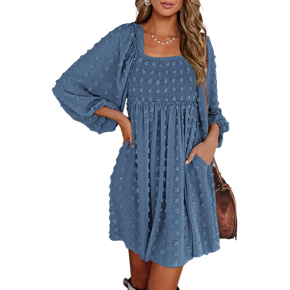 image:imageBTFBM Womens Mini Smocked Wedding Guest DressGrey Blue