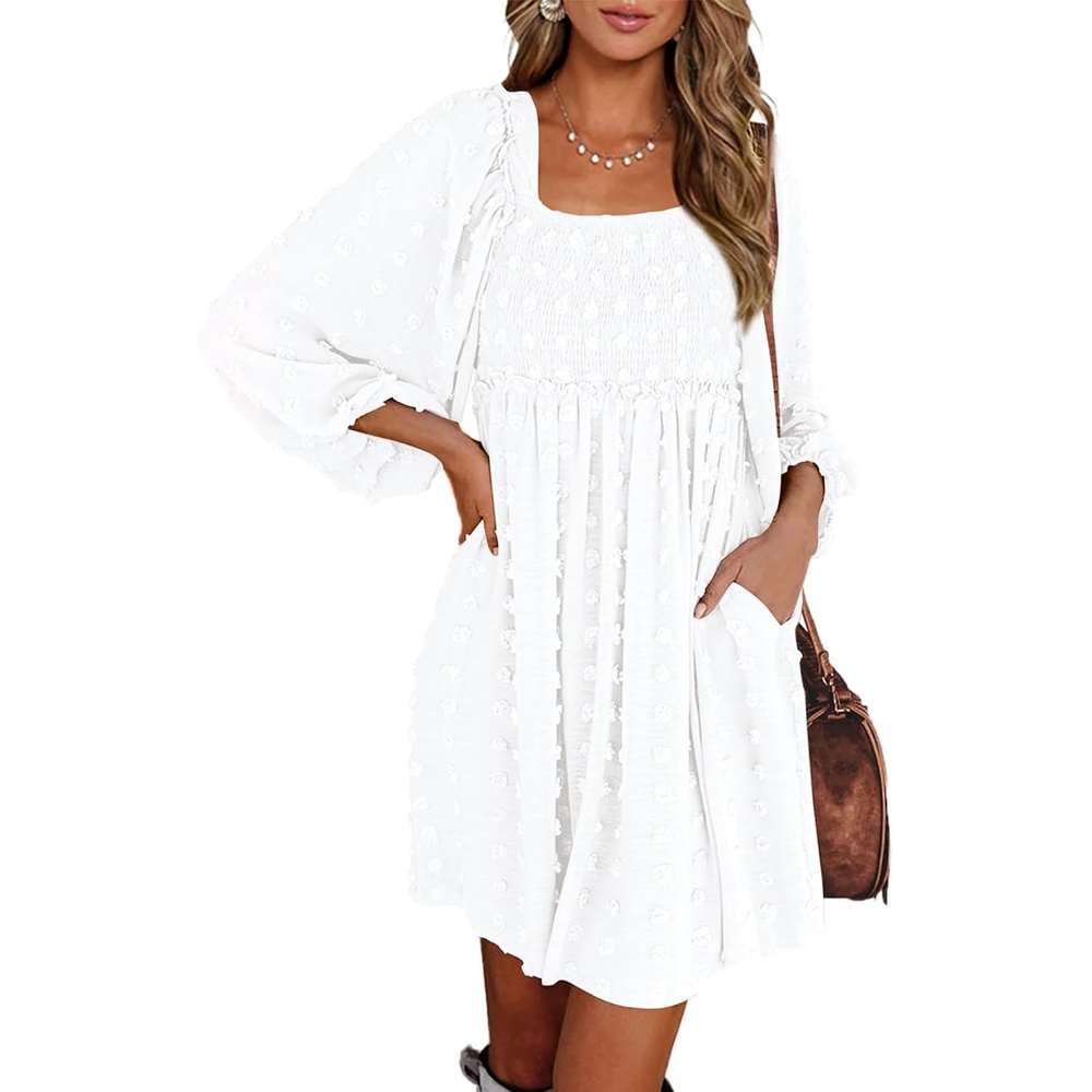 image:imageBTFBM Womens Mini Smocked Wedding Guest DressWhite