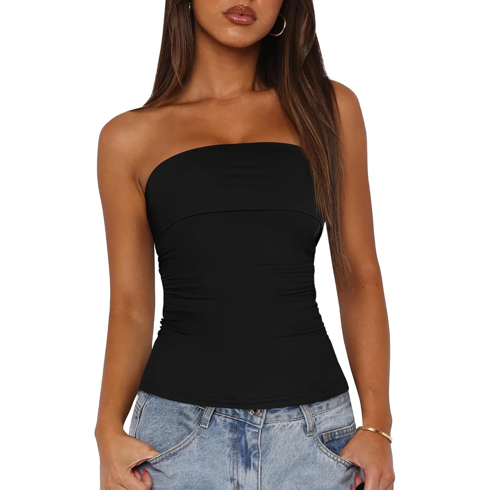 image:imageBTFBM Womens Strapless Tube Tops Spring Summer Outfits 2026Black