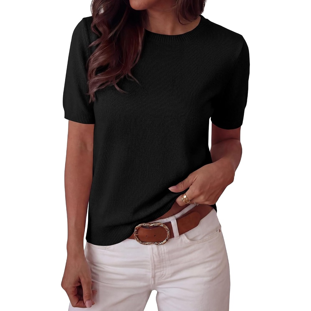 image:imageBTFBM Womens Summer Short Sleeve Tops Crew Neck SweatersBlack
