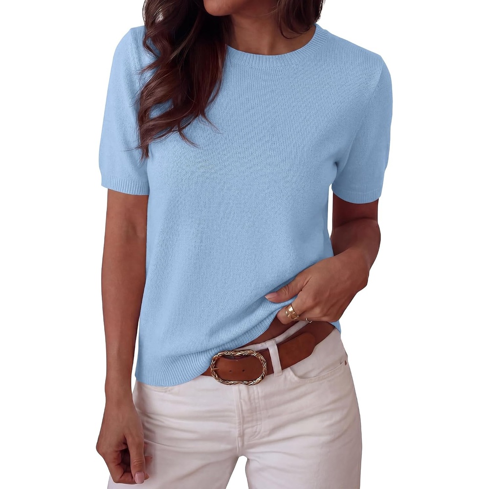 image:imageBTFBM Womens Summer Short Sleeve Tops Crew Neck SweatersLight Blue