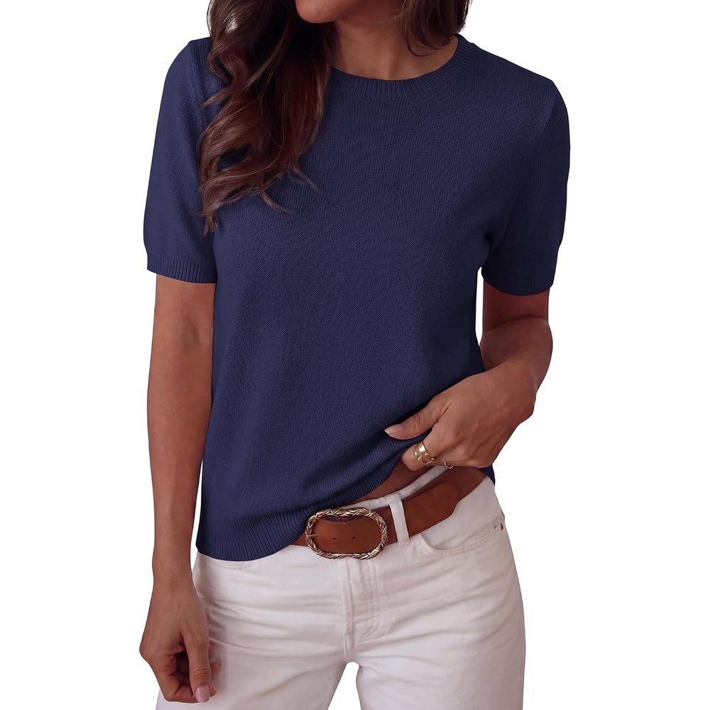 image:imageBTFBM Womens Summer Short Sleeve Tops Crew Neck SweatersNavy Blue