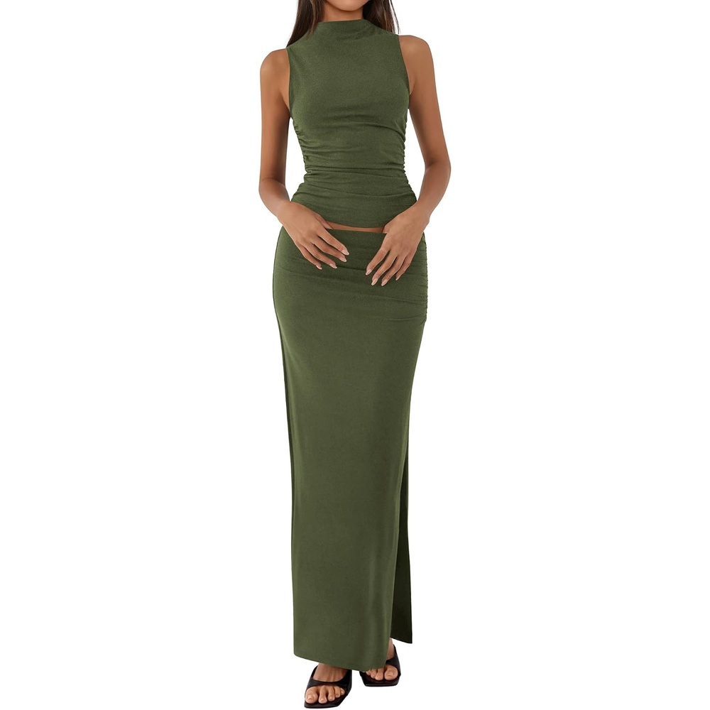 image:imageBTFBM Womens Two Piece Skirt Set Slim Fit Y2K Going Out Outfits Summer 2026Army Green