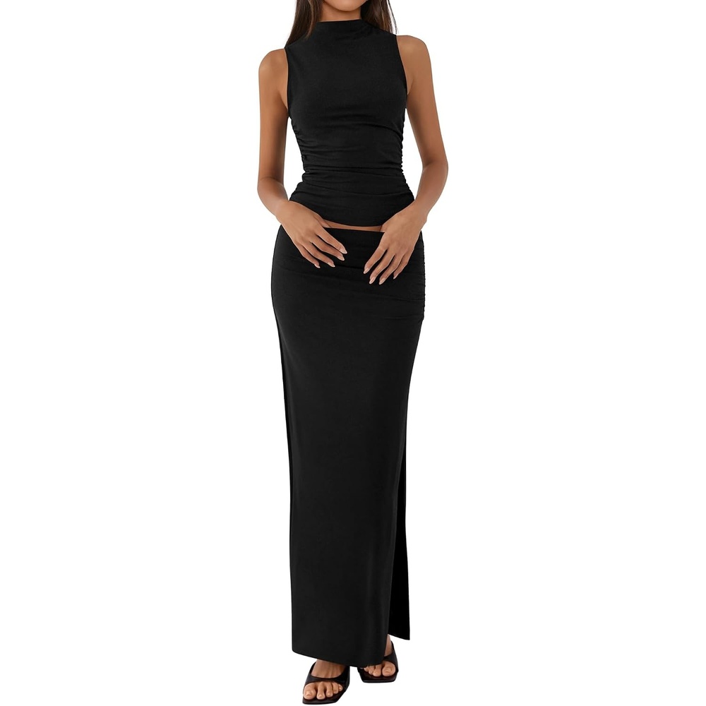 image:imageBTFBM Womens Two Piece Skirt Set Slim Fit Y2K Going Out Outfits Summer 2026Black
