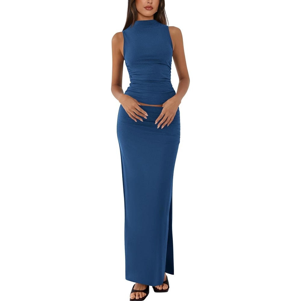 image:imageBTFBM Womens Two Piece Skirt Set Slim Fit Y2K Going Out Outfits Summer 2026Dark Blue