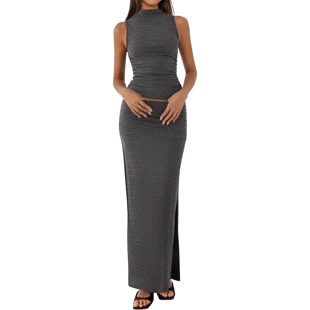 image:imageBTFBM Womens Two Piece Skirt Set Slim Fit Y2K Going Out Outfits Summer 2026Dark Grey