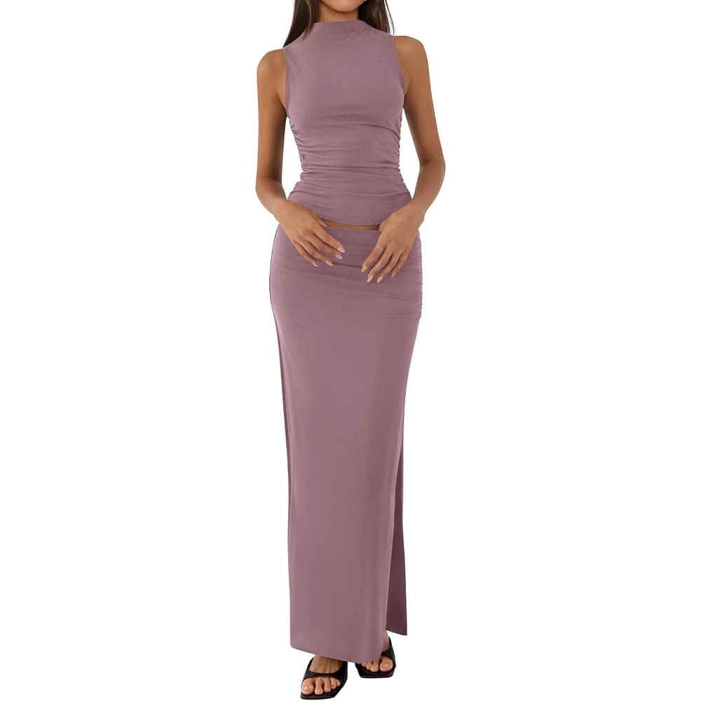 image:imageBTFBM Womens Two Piece Skirt Set Slim Fit Y2K Going Out Outfits Summer 2026Grey Purple