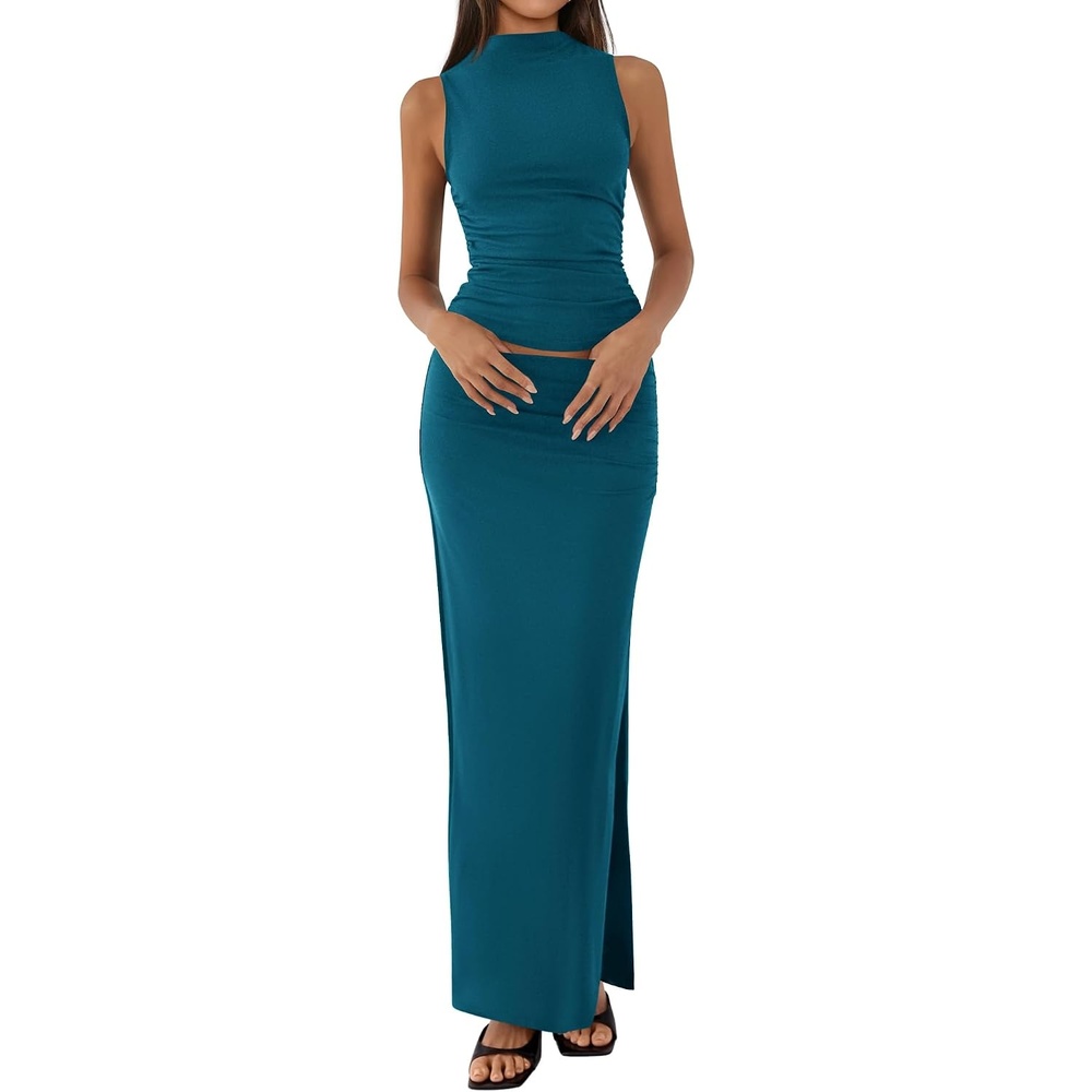 image:imageBTFBM Womens Two Piece Skirt Set Slim Fit Y2K Going Out Outfits Summer 2026Lake Blue