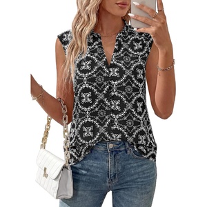 BTFBM Boho Tops for Women Summer Outfits Eyelet Embroidered Sleeveless Button Down Shirts Beach Vacation Clothes 2026(Black)