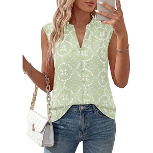 BTFBM Boho Tops for Women Summer Outfits Eyelet Embroidered Sleeveless Button Down Shirts Beach Vacation Clothes 2026(Light Green)
