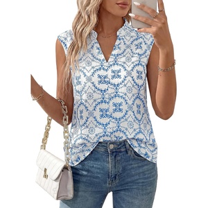 BTFBM Boho Tops for Women Summer Outfits Eyelet Embroidered Sleeveless Button Down Shirts Beach Vacation Clothes 2026(White Blue Flower)