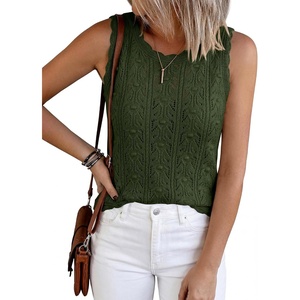 BTFBM Crochet Tank Tops for Women Loose Sweater Vest(Army Green)