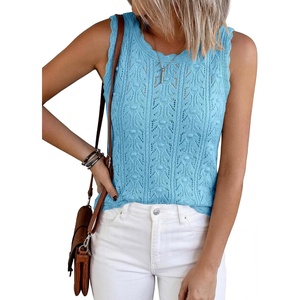 BTFBM Crochet Tank Tops for Women Loose Sweater Vest(Baby Blue)