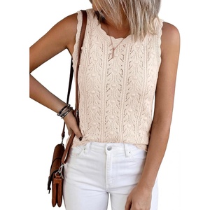 BTFBM Crochet Tank Tops for Women Loose Sweater Vest(Beige)