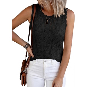 BTFBM Crochet Tank Tops for Women Loose Sweater Vest(Black)