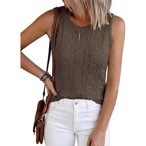 BTFBM Crochet Tank Tops for Women Loose Sweater Vest(Brown)