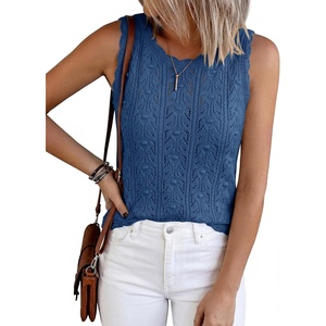 BTFBM Crochet Tank Tops for Women Loose Sweater Vest(Dusty Blue)