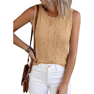 BTFBM Crochet Tank Tops for Women Loose Sweater Vest(Khaki)
