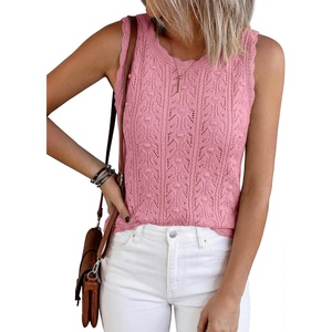 BTFBM Crochet Tank Tops for Women Loose Sweater Vest(Pink)