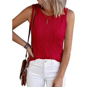 BTFBM Crochet Tank Tops for Women Loose Sweater Vest(Red)