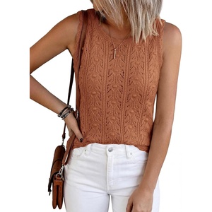 BTFBM Crochet Tank Tops for Women Loose Sweater Vest(Rust Red)