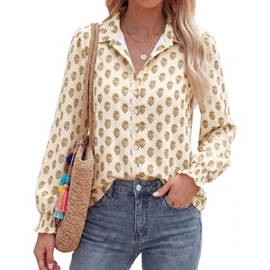 BTFBM Long Sleeve Blouses for Women(Floral Apricot Yellow)