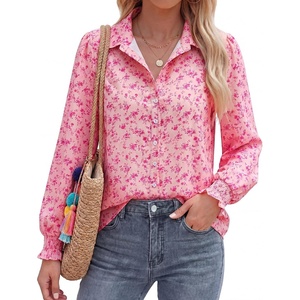 BTFBM Long Sleeve Blouses for Women(Floral Pink Rose Red)
