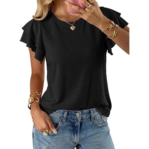 BTFBM Ruffle Sleeve Summer Tops for Women 2026(Black)