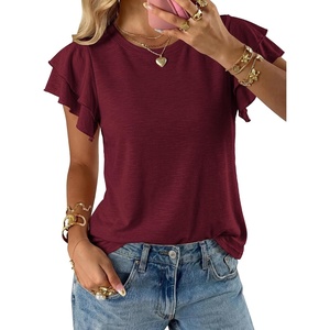 BTFBM Ruffle Sleeve Summer Tops for Women 2026(Burgundy)