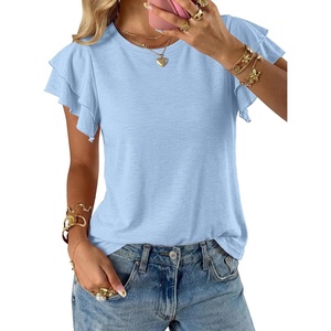 BTFBM Ruffle Sleeve Summer Tops for Women 2026(Light Blue)