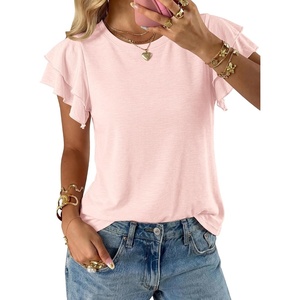 BTFBM Ruffle Sleeve Summer Tops for Women 2026(Pink)