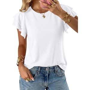 BTFBM Ruffle Sleeve Summer Tops for Women 2026(White)