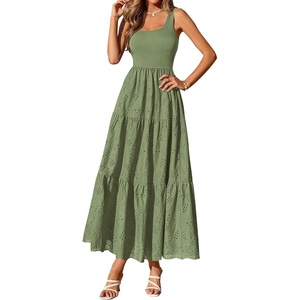 BTFBM Summer Eyelet Dress for Women Sundresses Casual Boho Sleeveless A Line Flowy 2026 Spring Outfits Midi Dresses(Green)