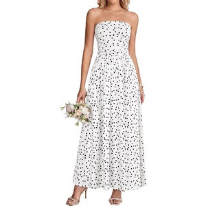 BTFBM Summer Maxi Dresses for Women 2026 Strapless Tube Top Floral Spring Wedding Guest Dress Beach Vacation Outfits(Dot White Black)