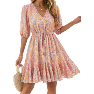 BTFBM Summer Mini Floral Dress for Women Beach Vacation(Floral Multicolored)