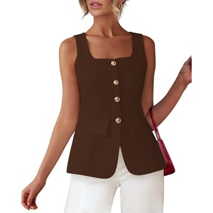 BTFBM Summer Vest Tops For Women, Business Casual Blazers(Coffee)